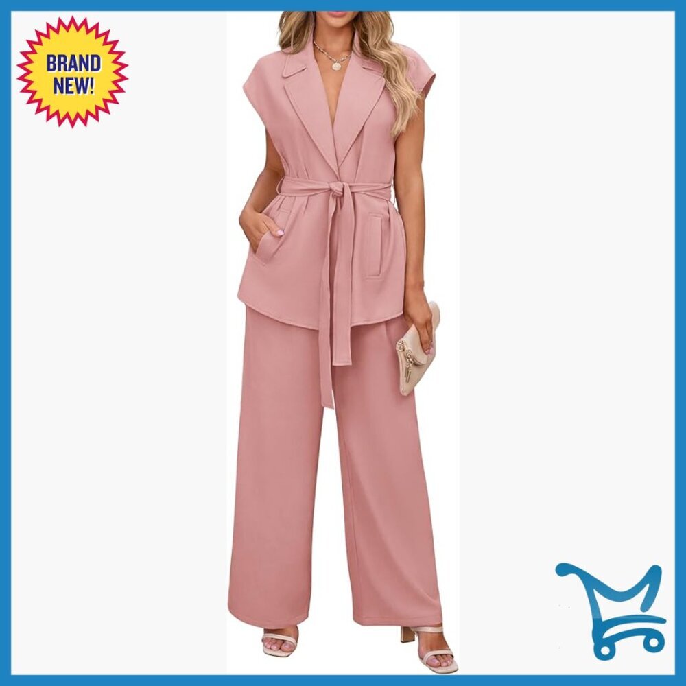Women's Blazer Vest Wide Leg Pant Set Office Work Business Casual